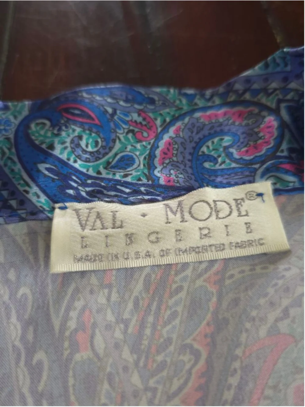 Women's Vintage Coquette VAL MODE Paisley Satin Short Robe M Blue Pink Summer